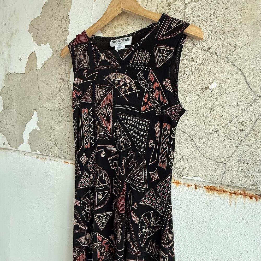 Ronni Nicole Sleeveless Midi Dress Size‎ 6 Abstract Print 90s Y2K Retro